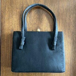 Antique Black Evening Bag with Bow Accents and Rhinestone Closure